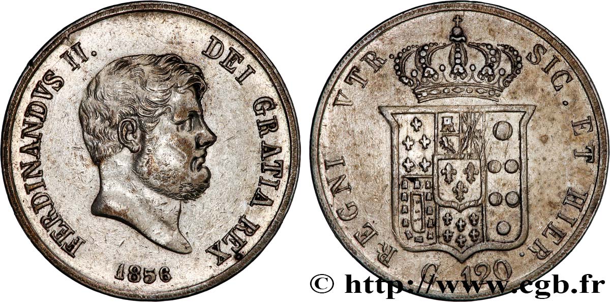 ITALY - KINGDOM OF THE TWO SICILIES 120 Grana Ferdinand II 1856 Naples XF 