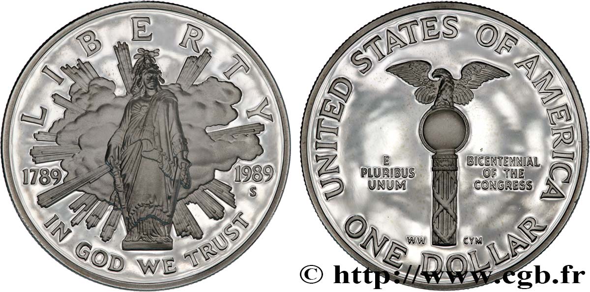 UNITED STATES OF AMERICA 1 Dollar Proof bicentenaire du Congrès 1989 San Francisco - S MS 