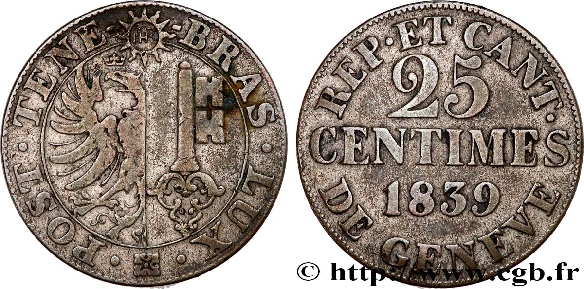 SVIZZERA - REPUBBLICA DE GINEVRA 25 Centimes 1839  BB 