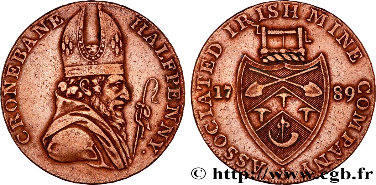 IRELAND REPUBLIC 1/2 Penny token Cronebane 1789  XF 