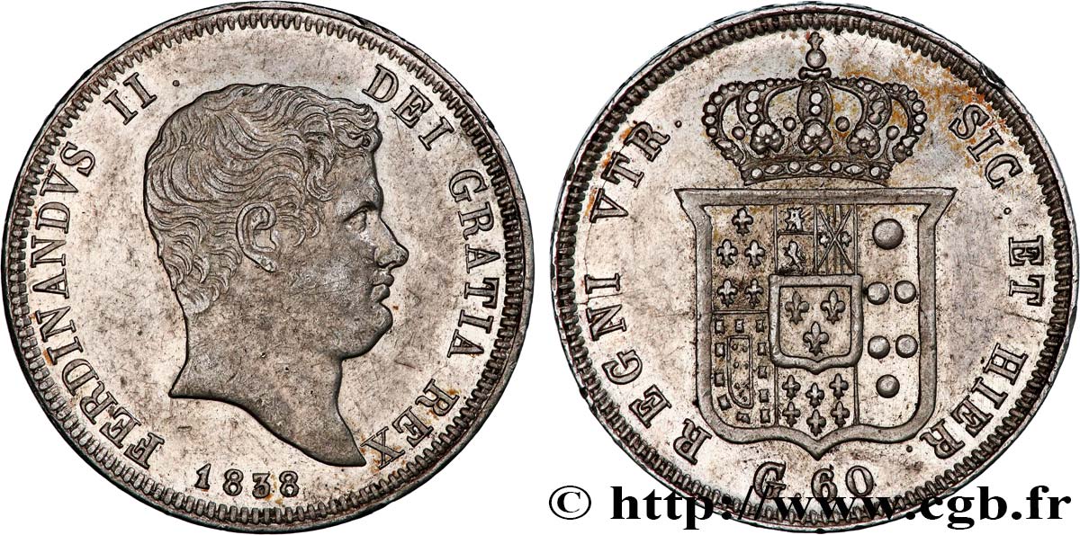 ITALIE - ROYAUME DES DEUX-SICILES 60 Grana Ferdinand II 1838 Naples TTB+ 