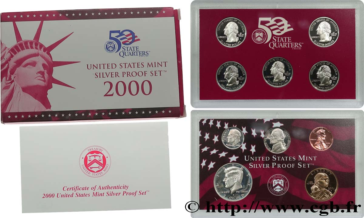 ÉTATS-UNIS D AMÉRIQUE Série Silver Proof 10 monnaies 2000 S- San Francisco FDC 