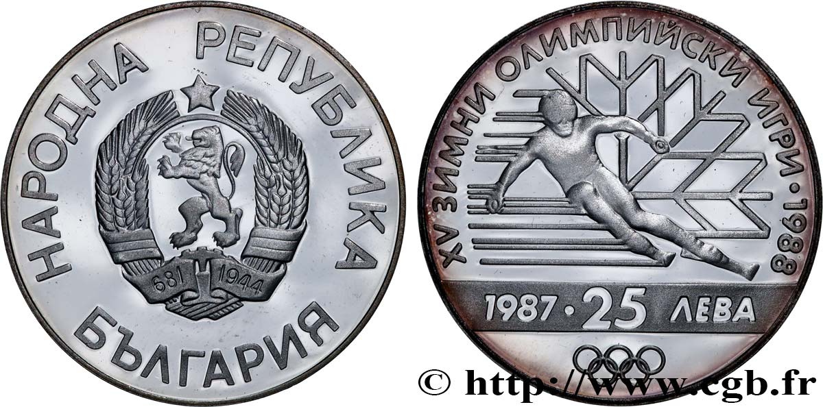 BULGARIA 25 Leva Proof XVe Jeux Olympiques d’hiver 1988 1988 Sofia MS 
