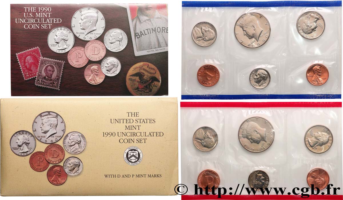 ÉTATS-UNIS D AMÉRIQUE Série 13 monnaies - Uncirculated  Coin 1990  FDC 