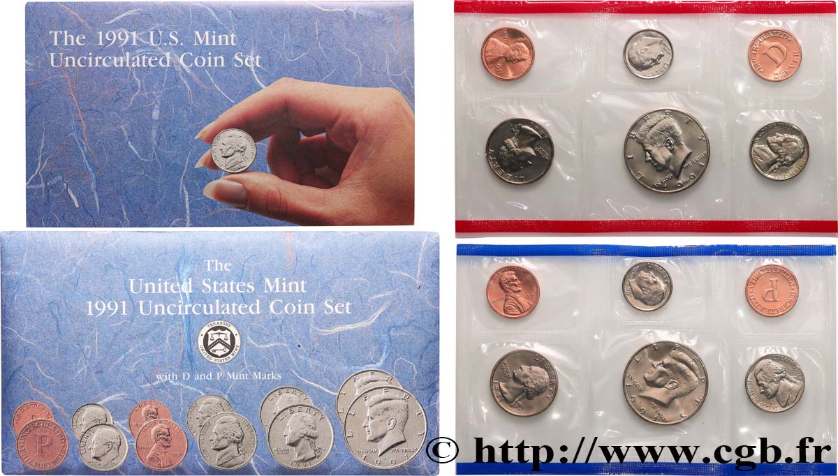 ÉTATS-UNIS D AMÉRIQUE Série 12 monnaies - Uncirculated  Coin 1991  FDC 