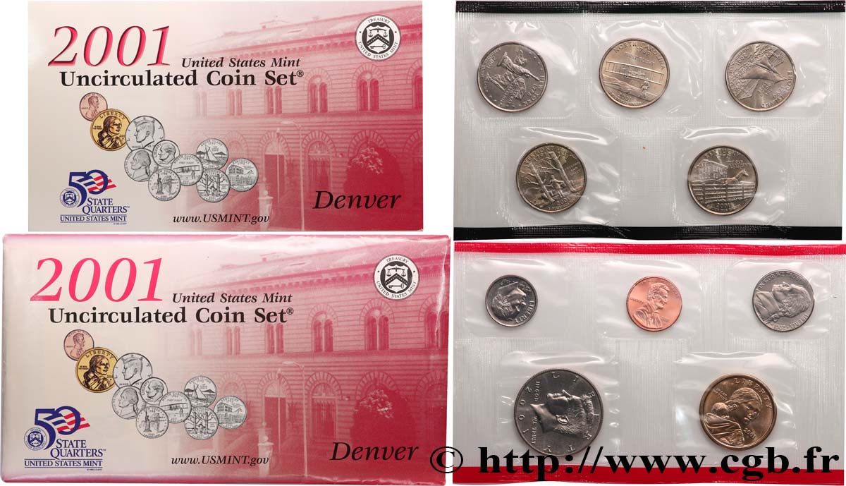 UNITED STATES OF AMERICA Série 10 monnaies - Uncirculated Coin set 2001 Denver MS 