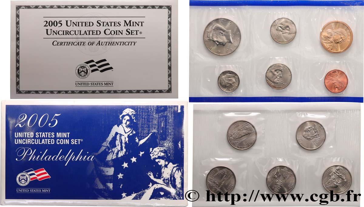 ÉTATS-UNIS D AMÉRIQUE Série 11 monnaies - Uncirculated Coin set 2005 Philadelphie FDC 
