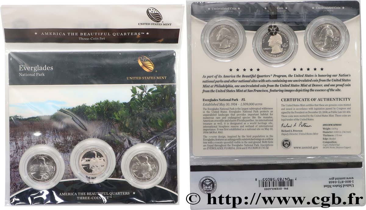 UNITED STATES OF AMERICA AMERICAN THE BEAUTIFUL - EVERGLADES - QUARTERS SET - 3 monnaies 2014  MS 