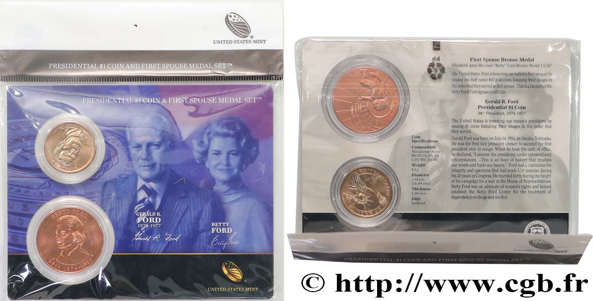 ÉTATS-UNIS D AMÉRIQUE PRESIDENTIAL 1 Dollar - FORD - 1 monnaie et 1 médaille de l’épouse du Président n.d.  FDC 