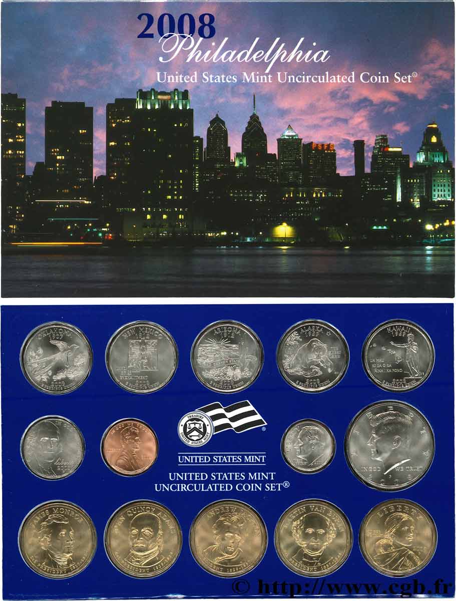ÉTATS-UNIS D AMÉRIQUE Série 14 monnaies 2008 Philadelphie FDC 