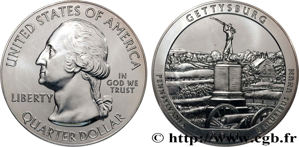 UNITED STATES OF AMERICA 25 cent - 5 onces d’argent FDC - GETTYSBURG - Pennsylvania 2011  MS 