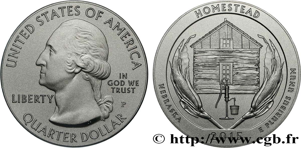 UNITED STATES OF AMERICA 25 cent - 5 onces d’argent FDC - HOMESTEAD - Nebraska 2015  MS 