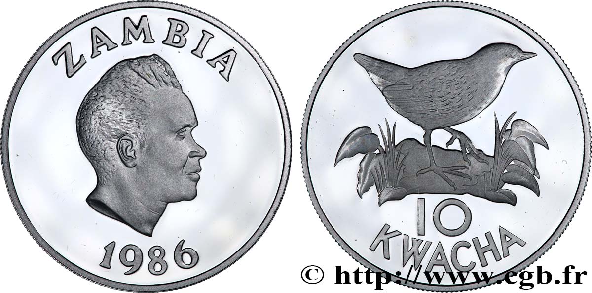 ZAMBIA 10 Kwacha Proof  Râle à miroir 1986  MS 