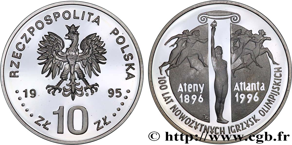 POLAND 10 Zlotych Proof 100 ans des Jeux Olympiques modernes 1995 Varsovie MS 