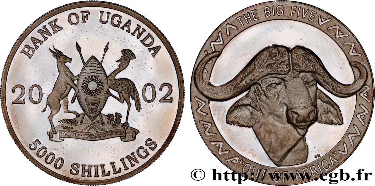 UGANDA 5000 Shillings Proof Buffle du Cap 2002  FDC 