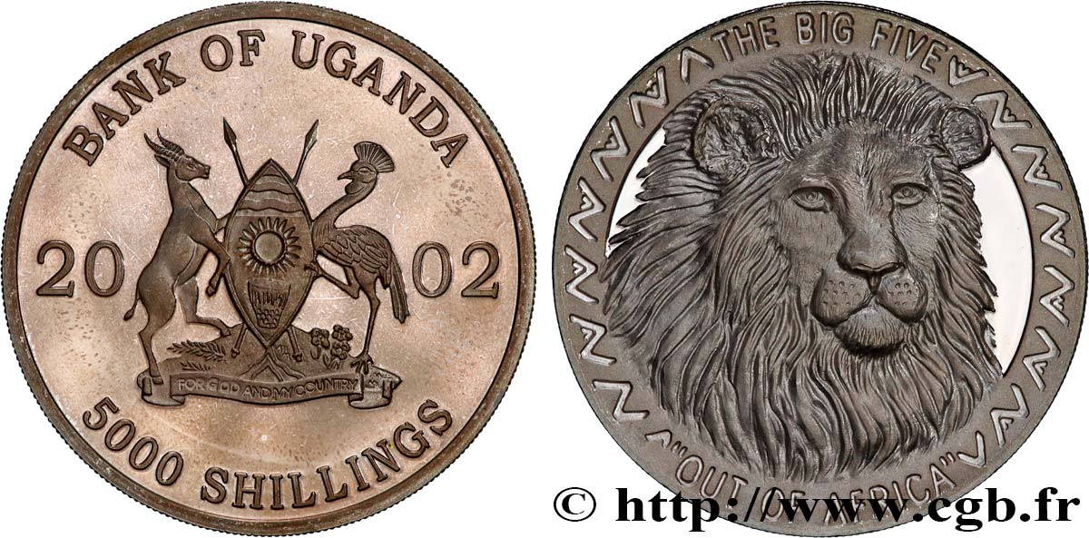 UGANDA 5000 Shillings Proof Lion 2002  MS 