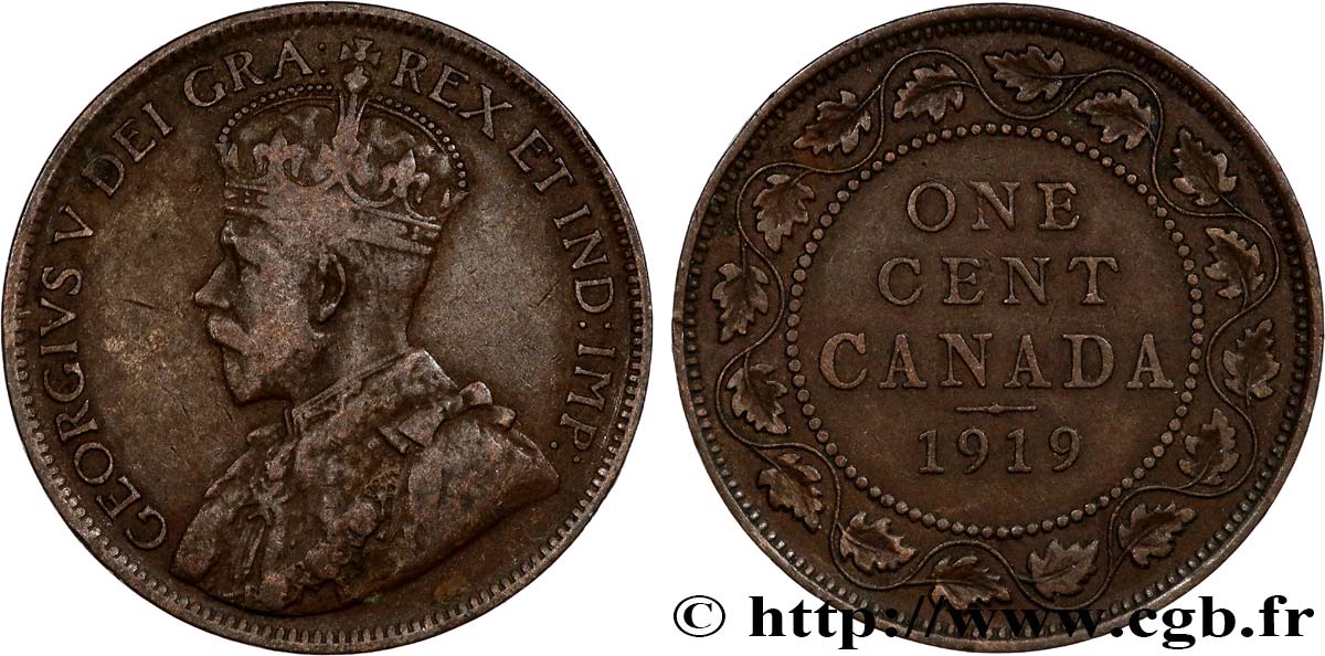 KANADA 1 Cent Georges V 1919 fSS
