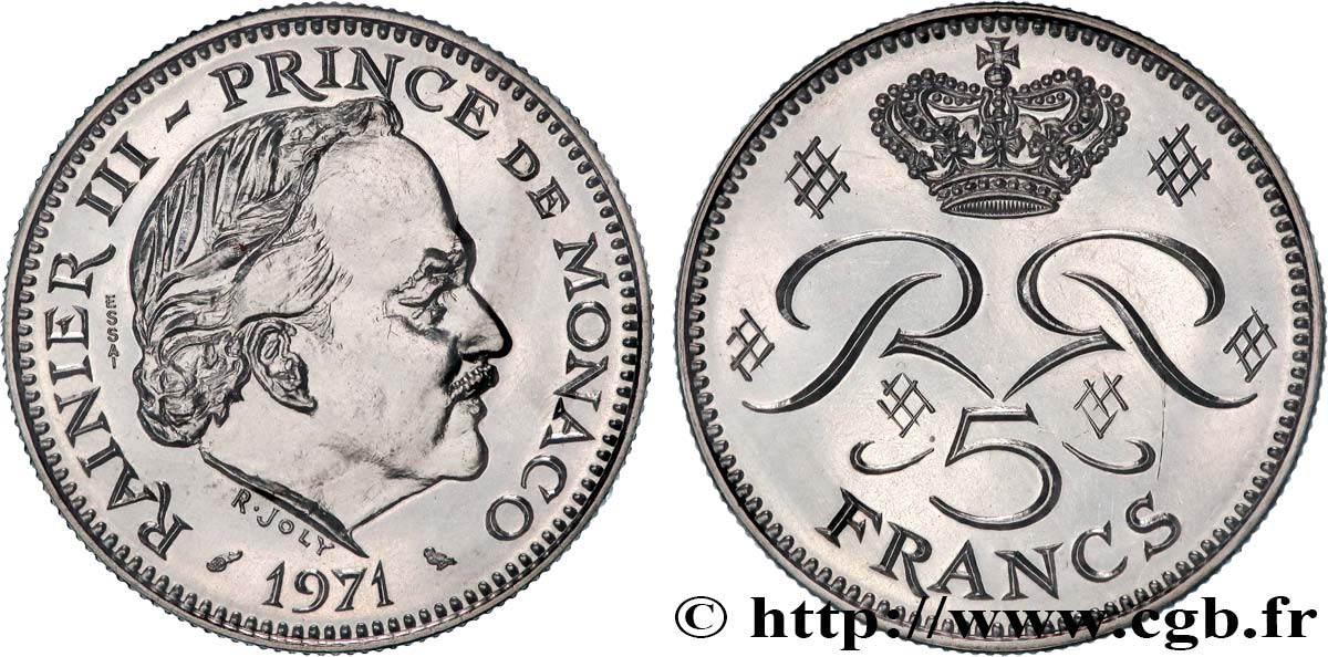 MONACO Essai de 5 Francs Rainier III 1971 Paris MS 