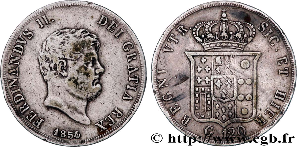 ITALY - KINGDOM OF THE TWO SICILIES - FERDINAND II 120 Grana  1854 Naples VF/XF 