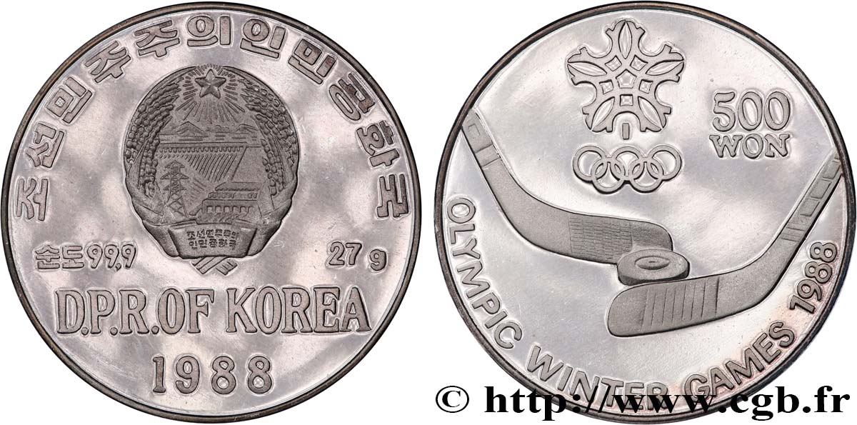 NORTH KOREA 500 Won Proof Jeux Olympiques d’hiver 1988 - Hockey 1988  MS 