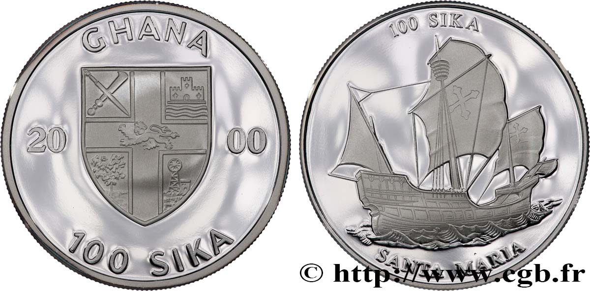 GHANA 100 Sika Proof Santa Maria 2000  MS 