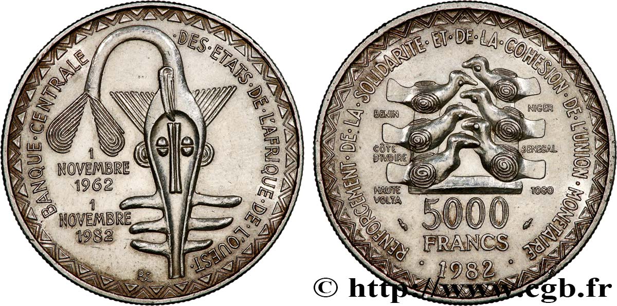 WESTAFRIKANISCHE LÄNDER 5000 Francs masque 1982 Paris VZ