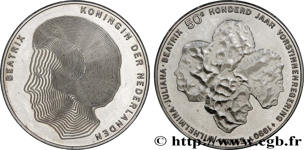 NIEDERLANDE 50 Gulden 100 ans des reines 1990 Utrecht VZ