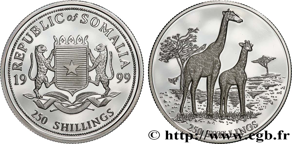 SOMALIA 250 Shillings Proof Girafes 1999  FDC 