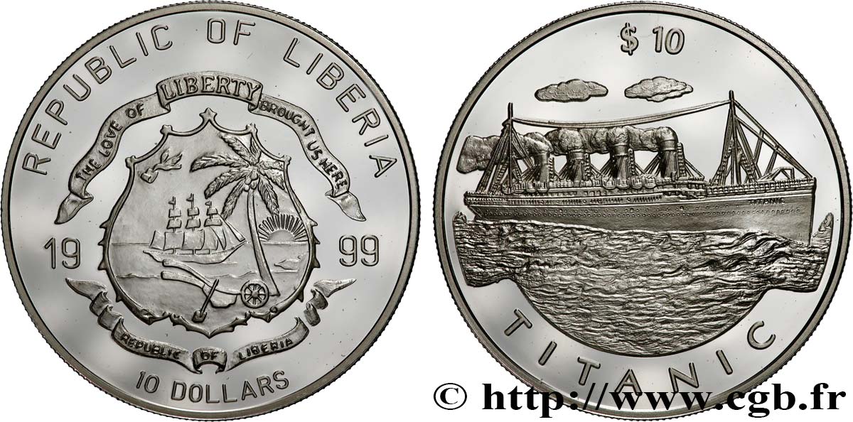 LIBERIA 10 Dollars Proof Titanic 1999  FDC 