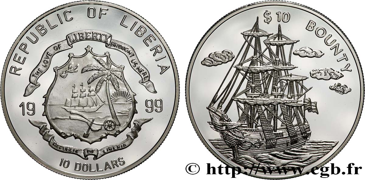LIBERIA 10 Dollars Proof Bounty 1999  MS 