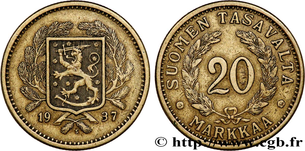 FINNLAND 20 Markkaa 1937 Helsinki fVZ