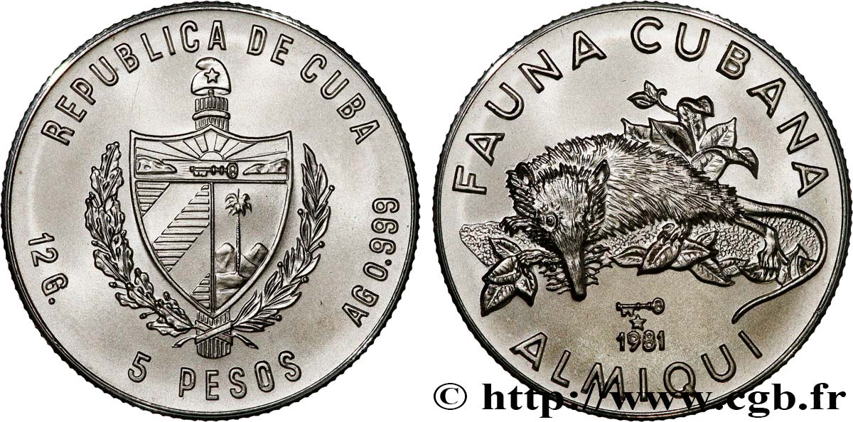 KUBA 5 Pesos Solenodon 1981  fST 