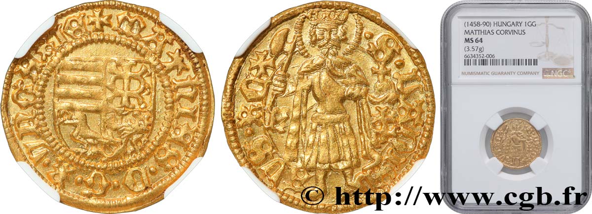 HUNGARY - KINGDOM OF HUNGARY - MATTHIAS CORVINUS Ducat d’or n.d.  MS64 NGC