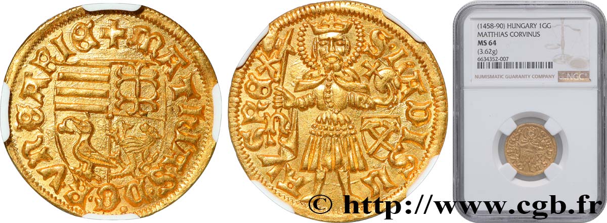 HUNGARY - KINGDOM OF HUNGARY - MATTHIAS CORVINUS Ducat d’or n.d.  MS64 NGC
