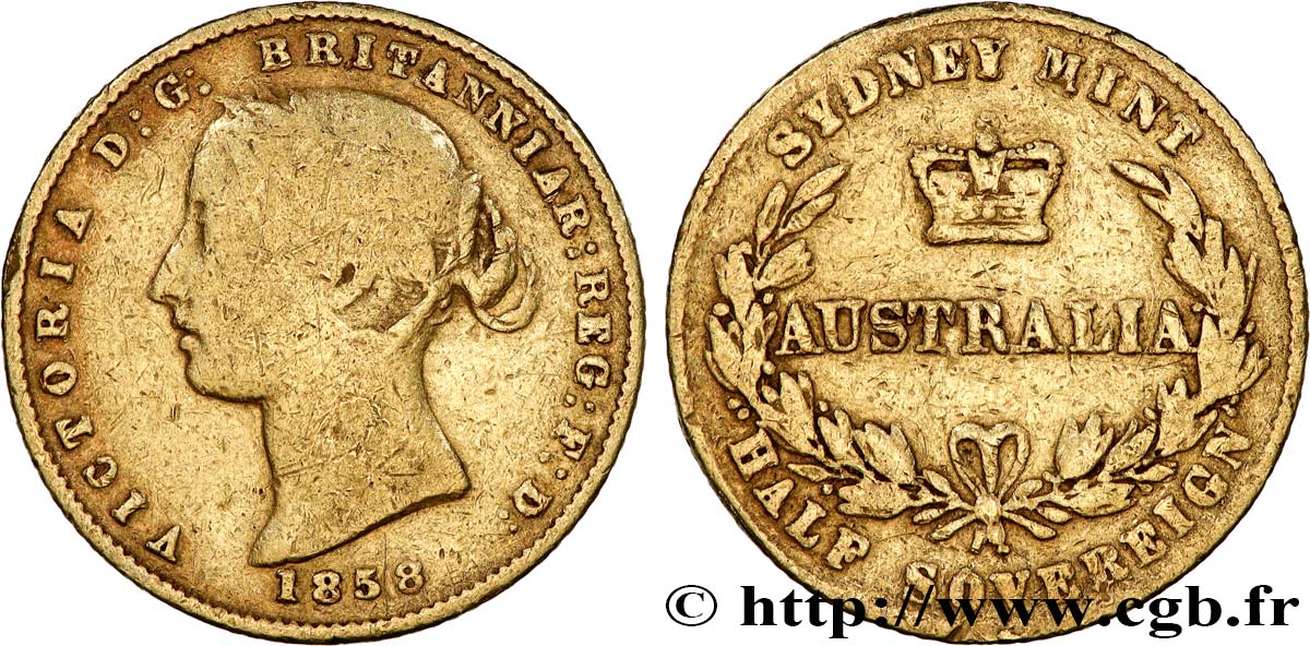 AUSTRALIA - VICTORIA 1/2 Souverain  1858 Sydney VF 