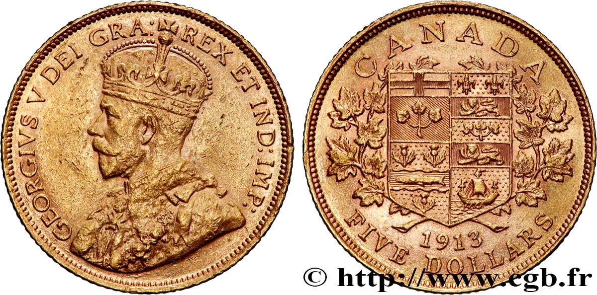 CANADA - GEORGE V 5 Dollar 1913 Ottawa XF 