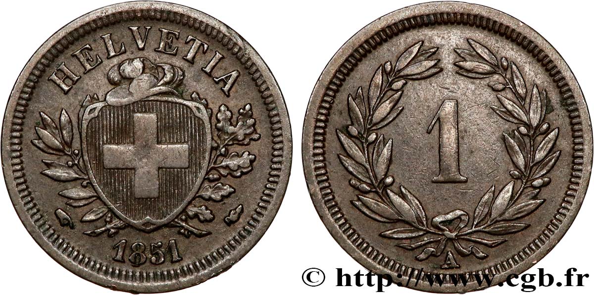 SWITZERLAND 1 Centime (Rappen) 1851 Paris AU 