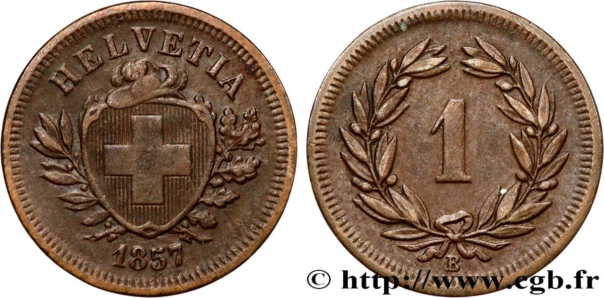 SWITZERLAND 1 Centime (Rappen) 1857 Berne XF 