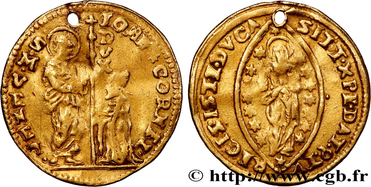 ITALY- VENICE - GIOVANNI II CORNER (111e doge) Zecchino (Sequin) n.d. Venise VF 