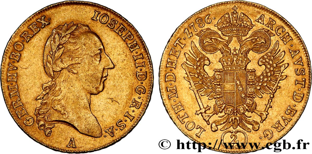 AUTRICHE - JOSEPH II 2 Ducat d or 1786 Vienne BB/q.SPL 