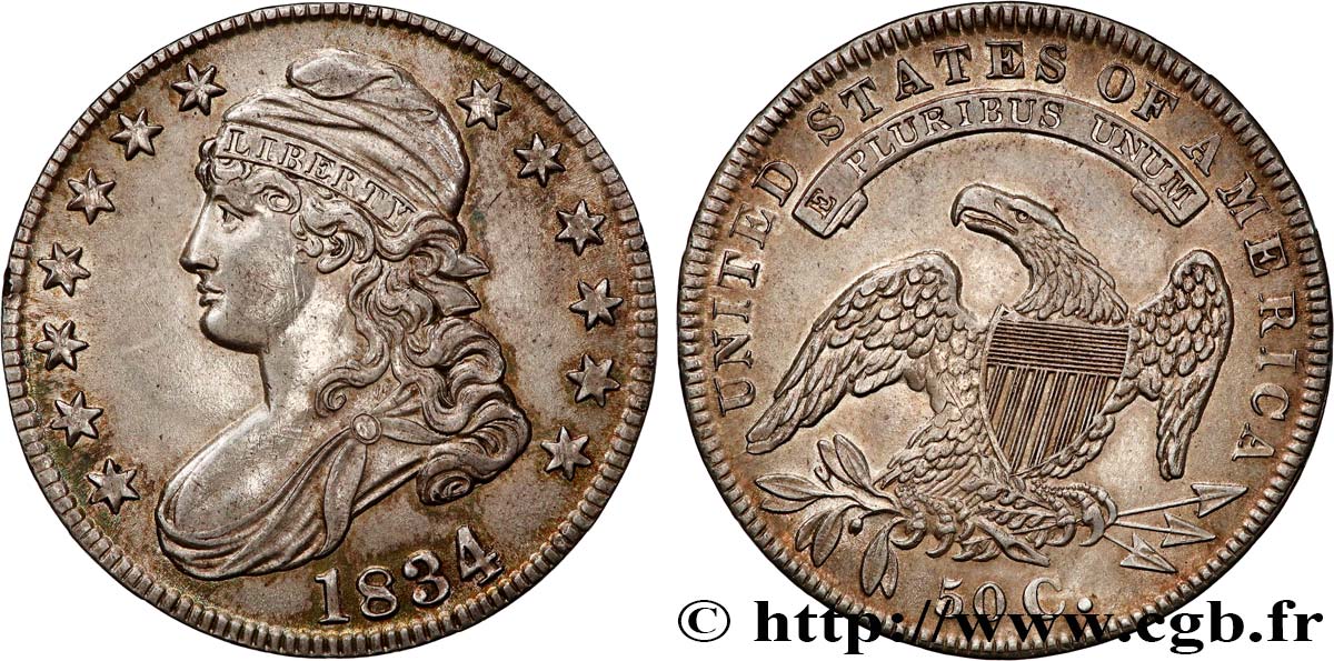 ÉTATS-UNIS D AMÉRIQUE 50 Cents (1/2 Dollar) type “Capped Bust” 1834 Philadelphie TTB+ 