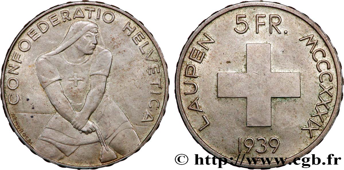SUISSE 5 Francs 600e anniversaire de la bataille de Laupen 1939 Berne TTB