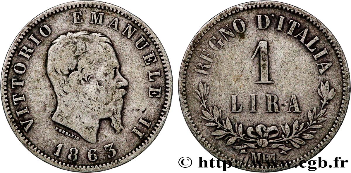 ITALIEN 1 Lira Victor Emmanuel II 1863 Milan S