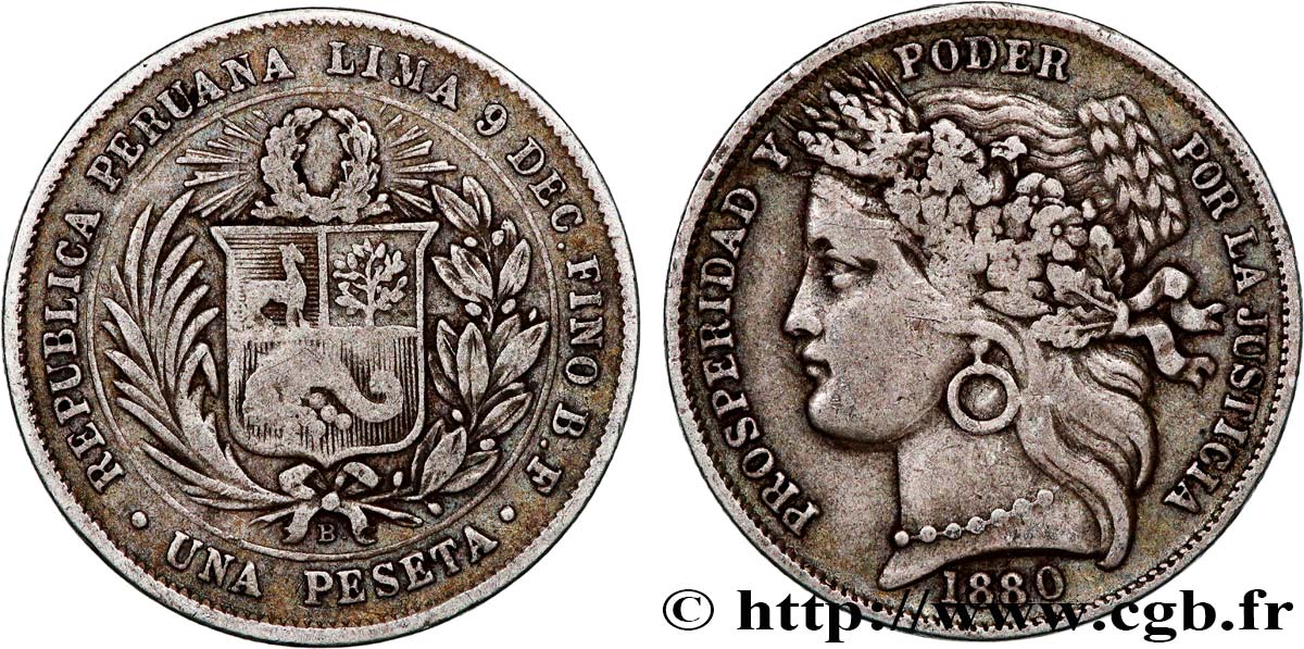 PERU 1 Peseta 1880 Lima fSS