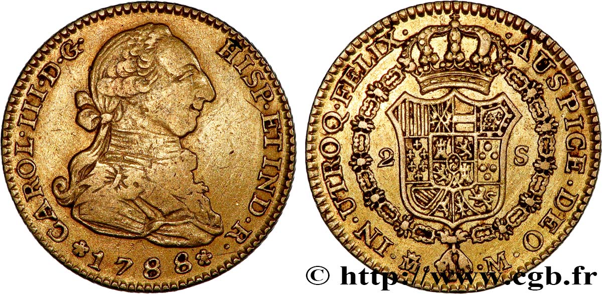 SPAIN 2 Escudos Or Charles III  1788 Madrid VF/XF 