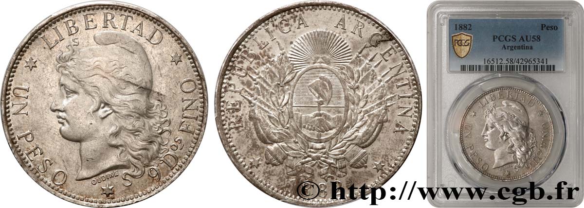 ARGENTINE - RÉPUBLIQUE ARGENTINE Peso  1882  AU58 PCGS