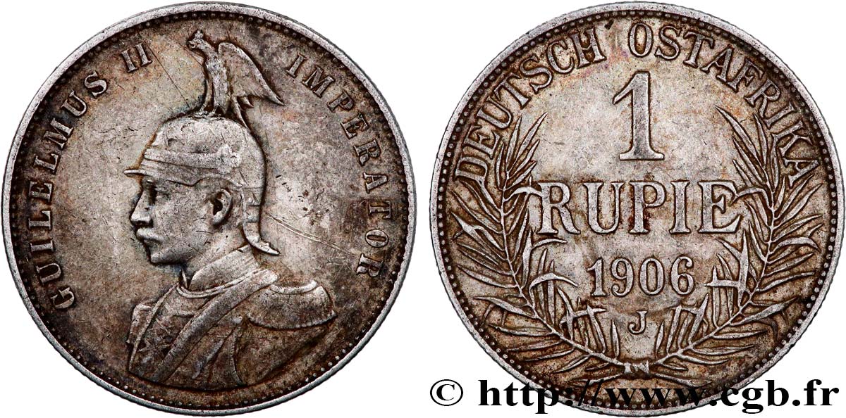 GERMAN EAST AFRICA - WILLIAM II 1 Rupie (Roupie) Guillaume II Deutsch-Ostafrica 1906 Hambourg XF 