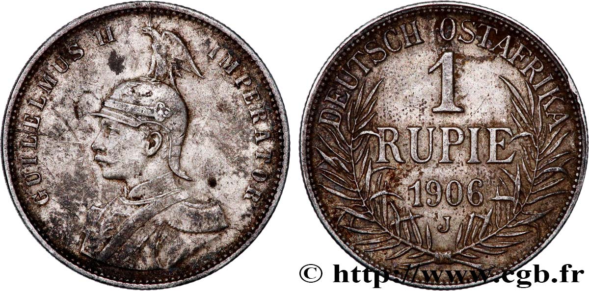 AFRIQUE ORIENTALE ALLEMANDE - GUILLAUME II 1 Rupie (Roupie) Guillaume II Deutsch-Ostafrica 1906 Hambourg TTB+ 
