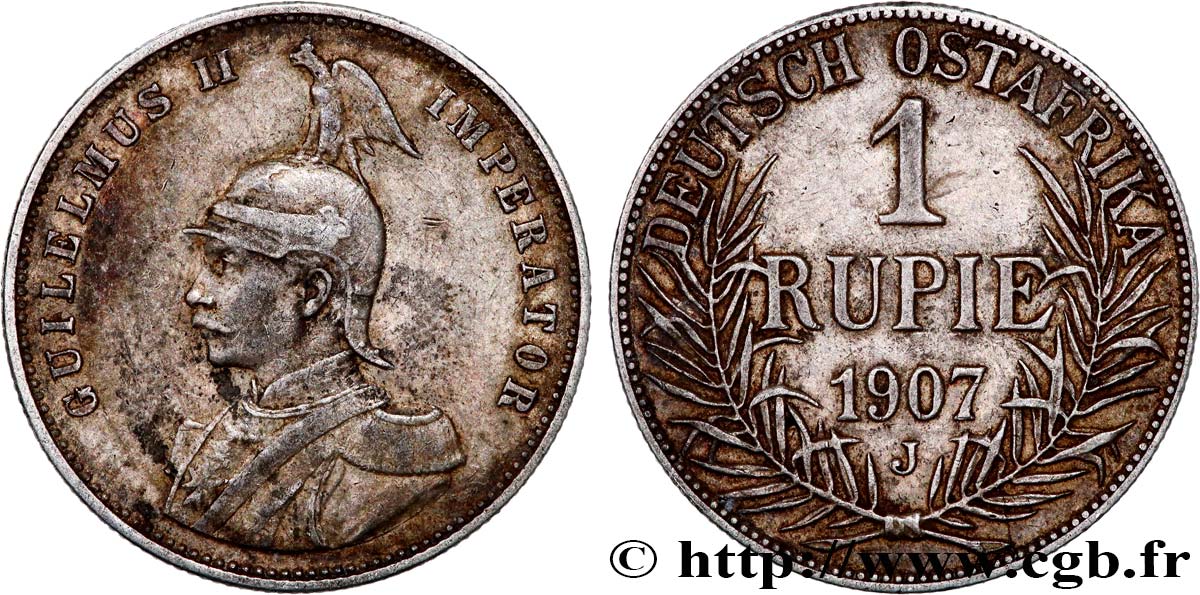 AFRIQUE ORIENTALE ALLEMANDE 1 Rupie (Roupie) Guillaume II Deutsch-Ostafrica 1907 Hambourg TTB 