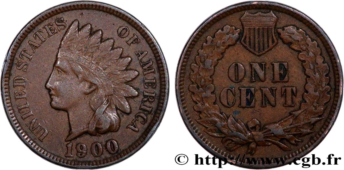 UNITED STATES OF AMERICA 1 Cent tête d’indien, 3e type 1900 Philadelphie XF 
